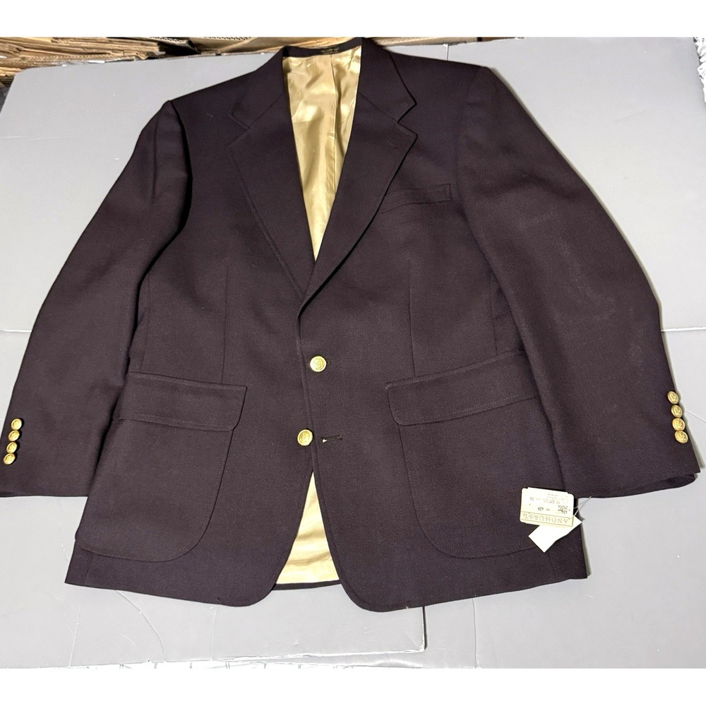 Andhurst Blazer Mens 42R Burgondy Dark Red Gold Buttons USA NOS Vintage Wool Bld